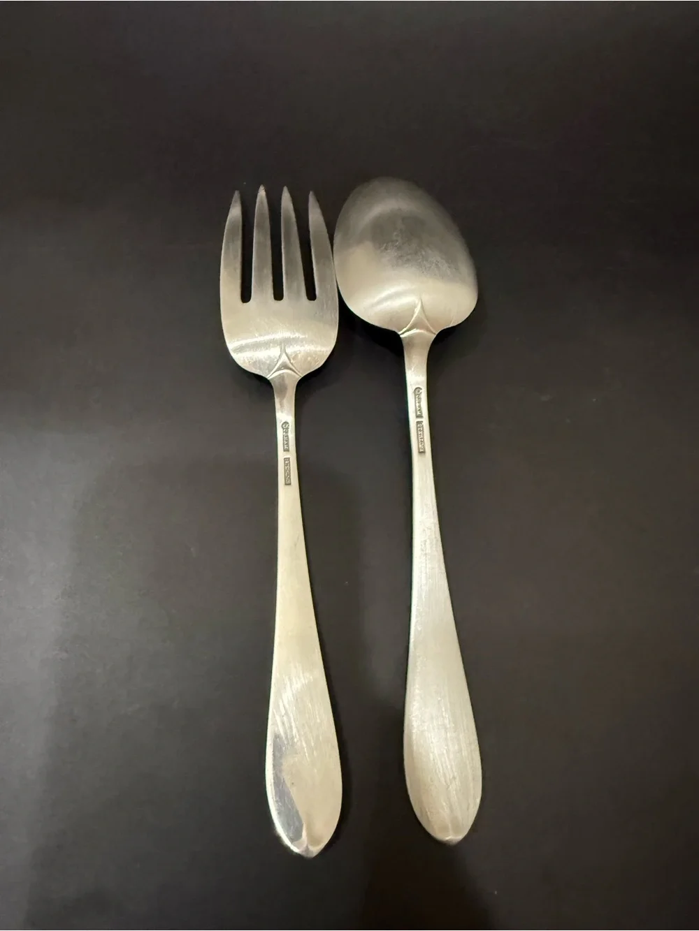 Vintage GORHAM Sterling Silver Gothic Monogram W 8” Serving Fork & Spoon 156g.